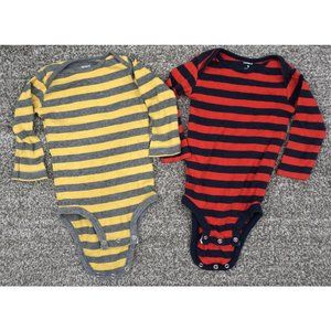 2 Carter's Yellow Gray Red Blue Striped Baby Boys Long Sleeve Shirts Size 9m